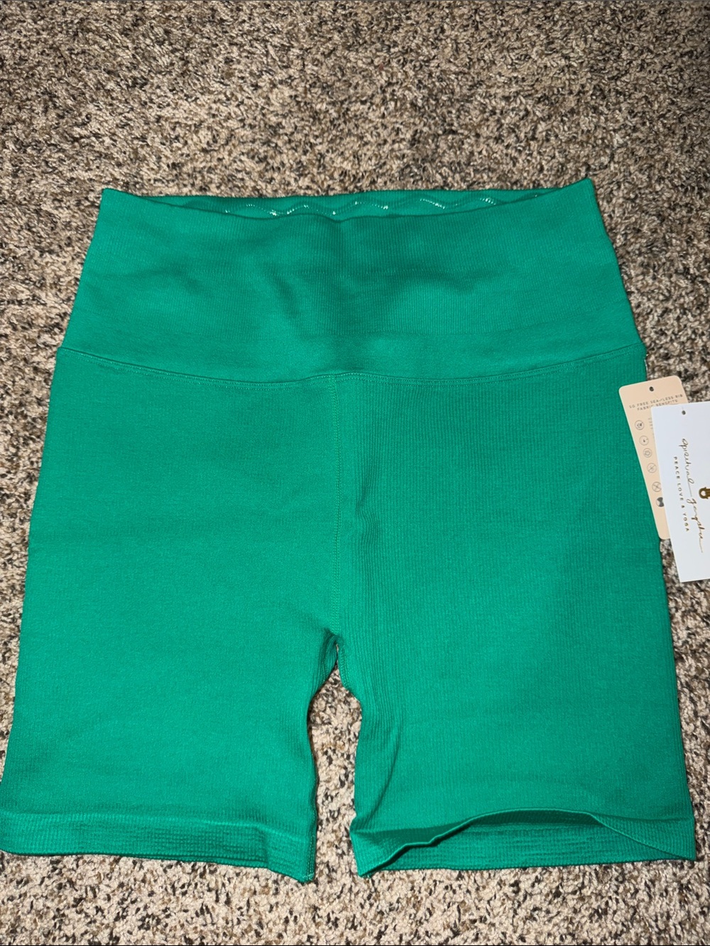 Spiritual Gangster Bright Emerald Ribbed High Waist Bike Shorts